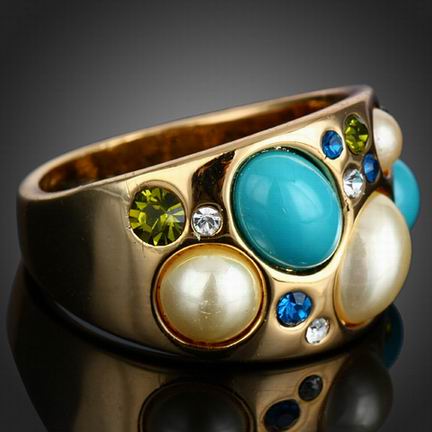 SWAROVSKI PEARL CRYSTAL TURQUOISE RING-sz 6.5